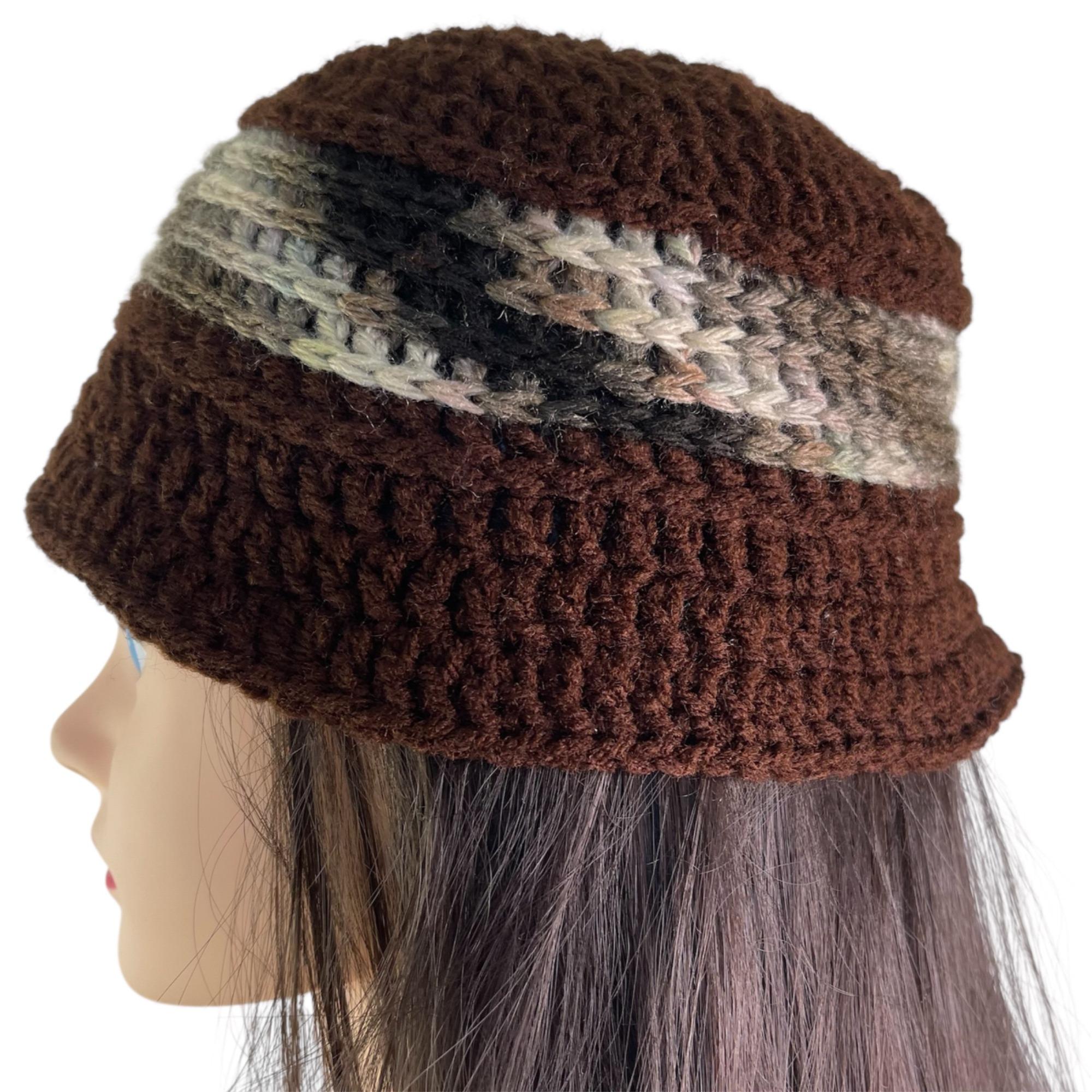 Crochet Cloche Beanie Hat Granny Square Pattern Brown  display picture 1