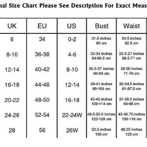 Peut inclure: Tableau des tailles internationales pour les v&ecirc;tements avec des mesures en pouces et en centim&egrave;tres. Les tailles comprennent XS, S, M, L, XL, XXL et XXXL. Le tableau indique les tailles UK, EU et US, ainsi que les mesures de la poitrine, de la taille et des hanches.