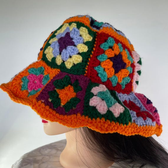 Crochet Bucket Hat Granny Square Pattern Multicolored Adult  display picture 3