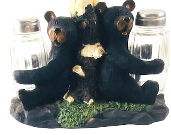 Black Bear Cubs Salt and Pepper Set Vintage Southwest Rustic Wildlife Decor