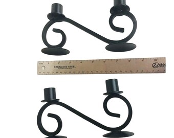 Candle Stick Holders Black Wrought Iron S - Curve Shape 4" Tall 7.5" Wide