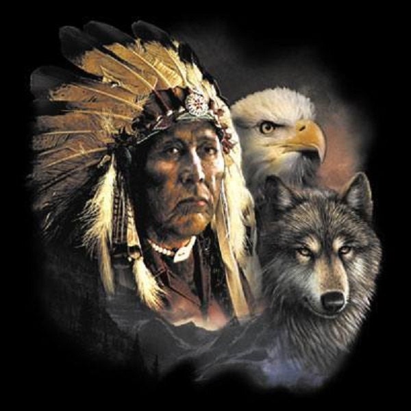 Native American Indian T Shirt,  Wolf Eagle, (Sweatshirt,  Hoodie Available On Request) #771e