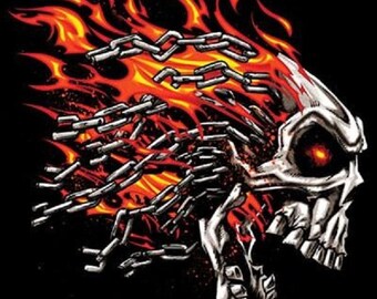 Skull Shirt,  Flame & Chain Fire Skull, (Sweatshirt,  Hoodie Available On Request) #042o