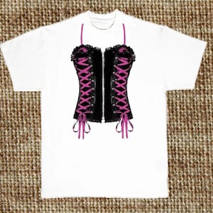 Corset Print T Shirt, Black & Pink Glitter (Sweatshirt, Hoodie Available On Request #585h