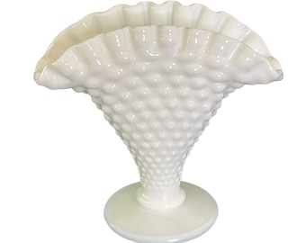 Vintage Fenton White Opalescent Coin Dot Crimped Ruffle