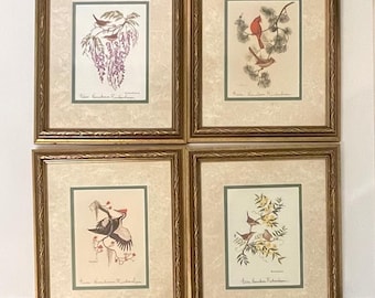 Pristine Set of 4 Anne Worsham Richardson Bird Prints Double Hand Signed Framed