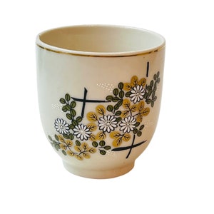 Japanese Teacup White Chrysanthemums on Gold Leaves Porcelain 2.75&quot; x 2.5&quot;