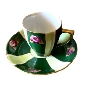 Teacup and Saucer Demitasse Vintage Hand Painted Occupied Japan 1947 - 1952