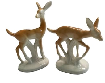 Vintage Ceramic Deer Figurines Small Fawn Set Stewart McCullock Era MCM Pottery