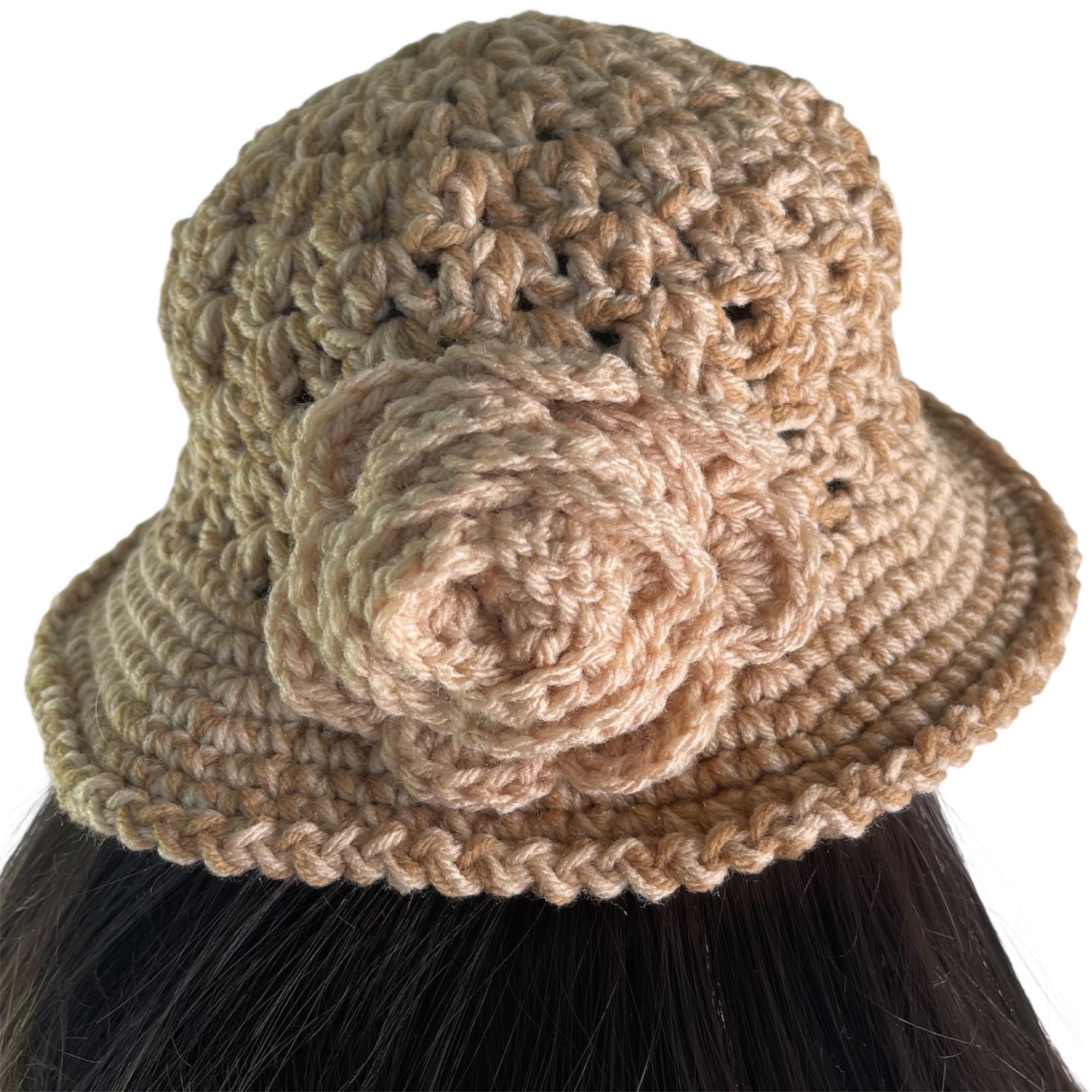 Handcrafted Tan Crochet Cloche Hat Crochet Bucket Hat Retro Cloche Style Tan and Brown Handmade  main image 2