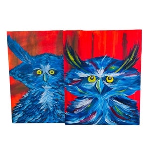 Paintings 2 Blue Owl Abstract Art Paintings Un-Framed Stretched Canvas 16&quot; x 20&quot; x .5&quot;