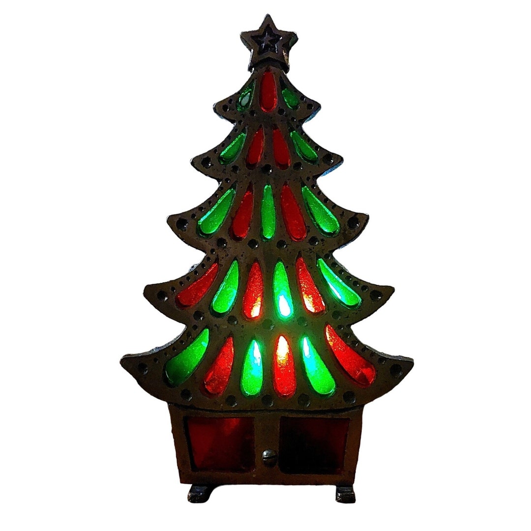 Vintage Christmas Tree Candle Holder Stained Glass Cast Iron 8 Japan Etsy
