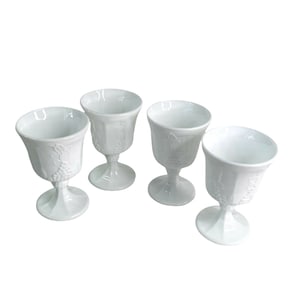 Milch Glas Becher Set Indiana Glaskolonie Ernte Vintage Weißwein Wasser 14,5 cm