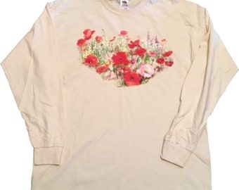 Maglietta con campo di papaveri, fiori di papavero (felpa e cappuccio disponibili su richiesta) #798a