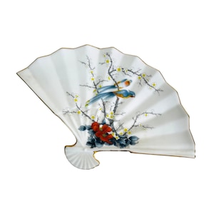 Ceramic Fan Tray Trinket Dish Fine China Jay Imports Japan Hand Painted 9.5&quot; x 6.25&quot;