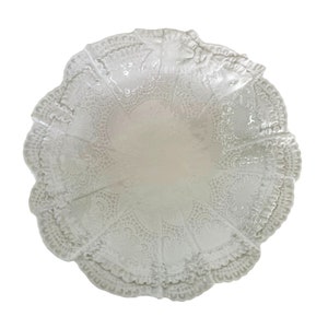 Italian Serving Bowl Embossed Lace and Bow Vintage Italy Ceramic 8.5&quot; x 2.25&quot;