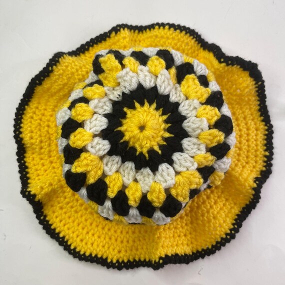 Crochet Bucket Hat Granny Square Pattern Black Yellow Off 