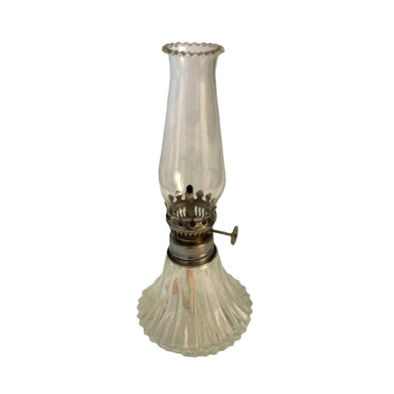 Vintage Lamplight Farms Mini Glass Oil Lamp W/ Chimney and Fluted