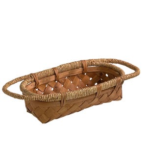 Vintage Woven Handle Wood Chip Basket 20.5" long x 5" high Rustic Farmhouse