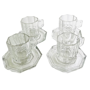 Cups and Saucer Sets Crown Corning Vintage 1984 Tempered Glass Demitasse Service for 4