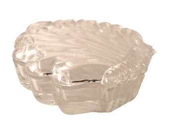 Seashell Shape Trinket Dish Glass Lidded Box Container 4" x 3.5" x 1"