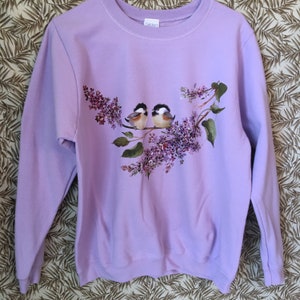 Chickadee & Lilac Shirt Bird Floral T Shirt (Sweatshirt, Hoodie Available on Request) #217c