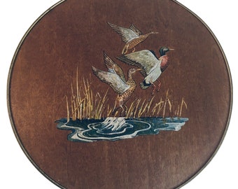 Ducks In Flight Vintage Tin Smith Crafted Chicago Wood Veneer Wall Hanger Lid