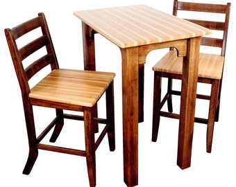 Solid White Oak High Table and Chair Set - Hand Laid, Made in USA