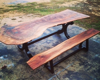 Walnut Live Edge Dining Table and Bench by Bradley Brand - Made in USA since 1903