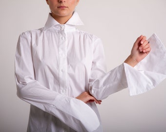 Camisa Blanca Elegante. Pascua de Resurrección. Blusa Algodón Mujer. .Camisas de diseñador únicas. Camisa Larga Blanca. Ordenar.