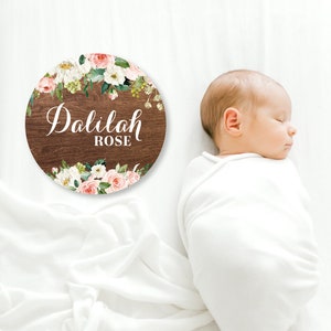 Round Wood Baby Name Sign Wooden Personalized Baby Name Newborn Announcement Custom Nursery Sign Decor