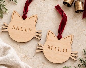 Personalized Cat Stocking Tag, Engraved Wood Pet Name Tag, Cat Christmas Stocking Name Tag, Custom Holiday Decor, CT01