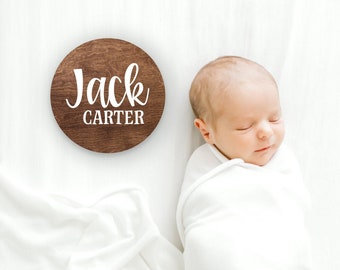 Round Wood Baby Name Sign Wooden Personalized Baby Name Newborn Announcement Custom Nursery Sign Decor