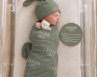 Personalized Swaddle Blanket, Optional Bundle, Newborn Coming Home Outfit Photo Props, Baby Name Announcement Sign, Baby Shower Gift JS54