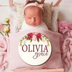 Round Wood Baby Name Sign Wooden Personalized Baby Name Newborn Announcement Custom Nursery Sign Decor