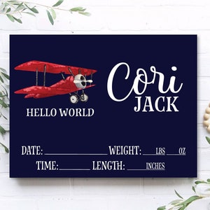Airplane Birth Stat Sign,Wood Sign, Aviation Nursery Decor, Name Announcement Sign, Personalized Baby gift, Hospital Name Tag, Hello World