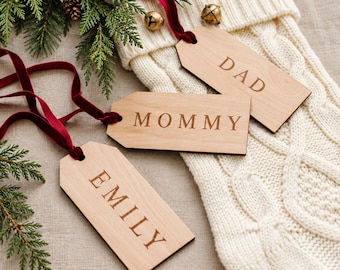 Engraved Wooden Stocking Name Tags, Personalized Christmas Decor CT03