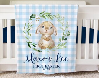 Cadeau premier Pâques, couverture personnalisée pour bébé, cadeau personnalisé pour bébé, couverture de lapin, couverture de Pâques, cadeau de baby shower, cadeau d'anniversaire animal