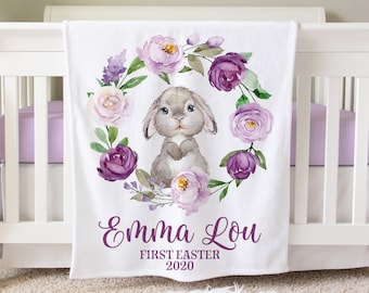Cadeau premier Pâques, couverture personnalisée pour bébé, cadeau personnalisé pour bébé, couverture de lapin, couverture de Pâques, cadeau de baby shower, cadeau d'anniversaire animal