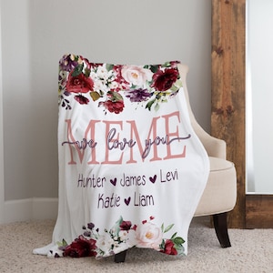 Christmas Blanket, Christmas Gift, Burgundy Floral Style Blanket, Personalized Mom Gift, Gift For Grandparent, Birthday Gift For Mom,