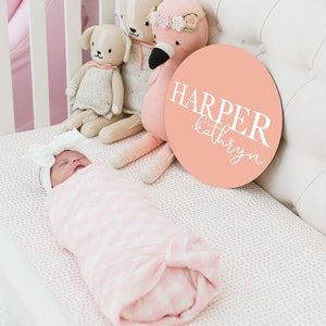 Baby Girl Round Wood Baby Name Sign Wooden Personalized Baby Name Newborn Announcement Custom Nursery Sign Decor