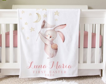 Cadeau premier Pâques, couverture personnalisée pour bébé, cadeau personnalisé pour bébé, couverture de lapin, couverture de Pâques, cadeau de baby shower, cadeau d'anniversaire animal