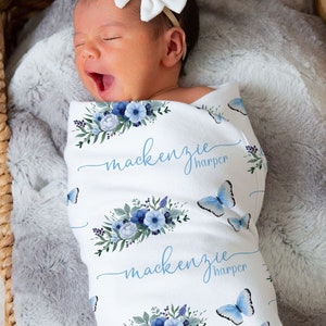 Butterfly Personalized Swaddle, Baby Girl Butterfly Blanket, Custom Name Blanket, Hospital Blanket, Baby Shower Gift, Name Blanket, JS07