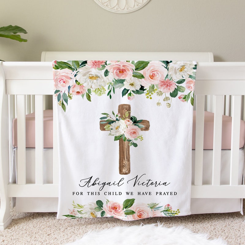 🎁Free Personalization🎁Personalized Baby Name Blanket, Personalized Baby Gift, Custom Coming Home Hospital Blanket, For This Child We Have Prayed, Baptism Gift