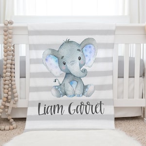 Elephant Blanket, Personalized Baby Blanket Gift, Toddler Blanket, Safari Nursery Decor, Toddler Birthday Gift, Jungle Elephant Blanket BB05 image 1