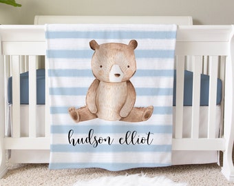 Bear Blanket, Personalized Baby Blanket Gift, Toddler Blanket, Rustic Nursery Decor, Toddler Birthday Gift, Little Baby Bear Blanket