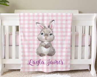 Couverture personnalisée lapin, cadeau bébé personnalisé, couverture lapin, couverture d'hôpital pour le retour à la maison, cadeau baby shower, cadeau d'anniversaire animal