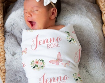 Butterfly Personalized Swaddle, Baby Girl Butterfly Blanket, Custom Name Blanket, Hospital Blanket, Baby Shower Gift, Name Blanket, Toddler