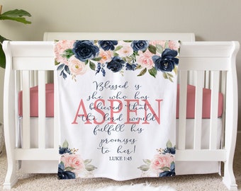 Personalized Blanket, Verse Baby Blanket Gift, Toddler Blanket, Floral Nursery Decor, Toddler Birthday Gift, Floral Blanket