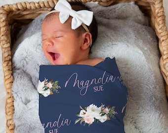 Magnolia Personalized Swaddle, Baby Girl Bow Blanket, Custom Name Blanket, Hospital Blanket, Baby Shower Gift, Baby Name Blanket, Toddler